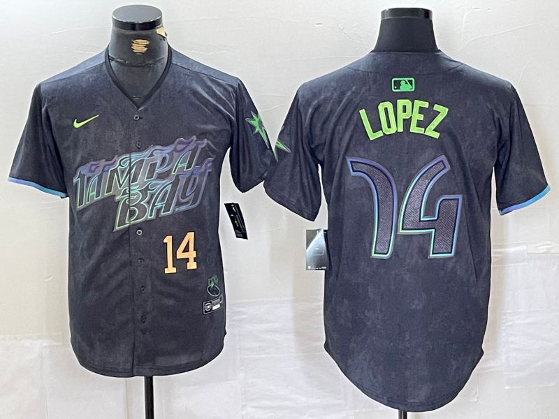 Men Tampa Bay Rays 14 Lopez Black City Edition Nike 2024 MLB Jersey style 2
